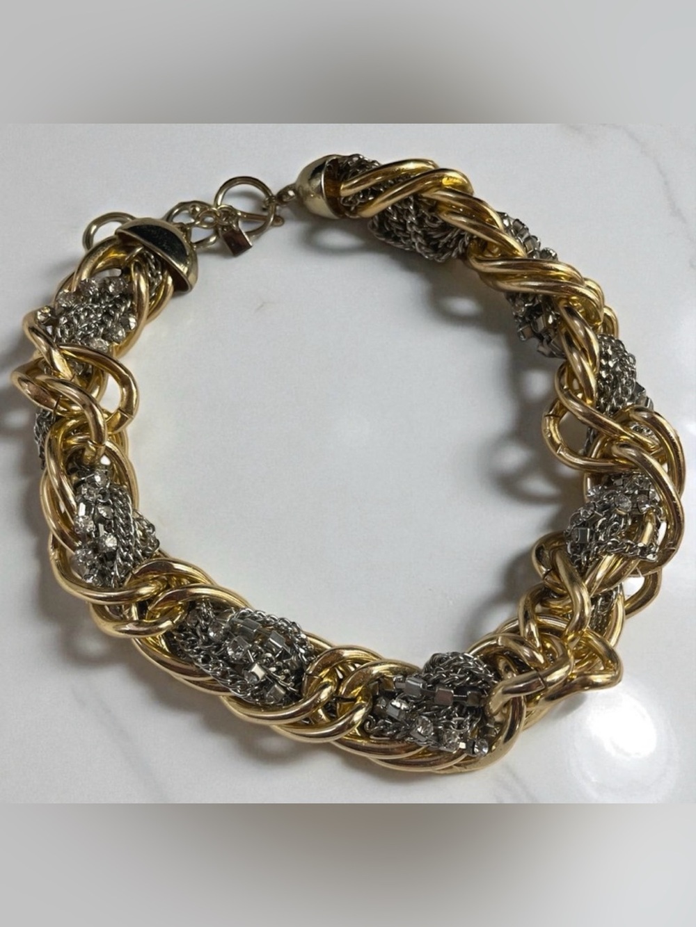 Chunky Banana Republic Gold & Silver Braided Chain Necklace with Toggle